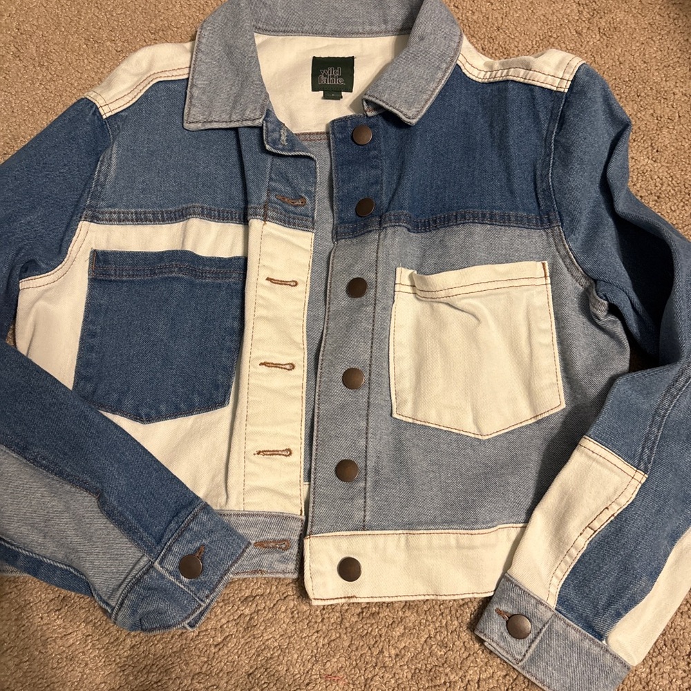 Wild Fable Denim Jacket with Blue and Cream Panels patchwork jean jacket